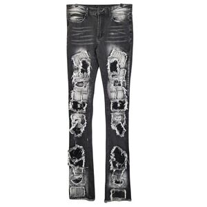 Rockstar Original Mens RSM225 Super Stacked Flare Jeans‎ Sz 34x46 Distressed Blk